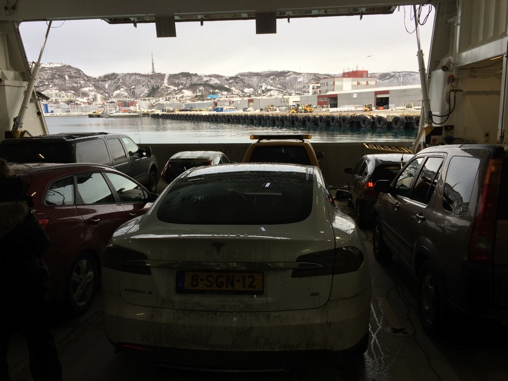 Model S on Ferry to Bodø